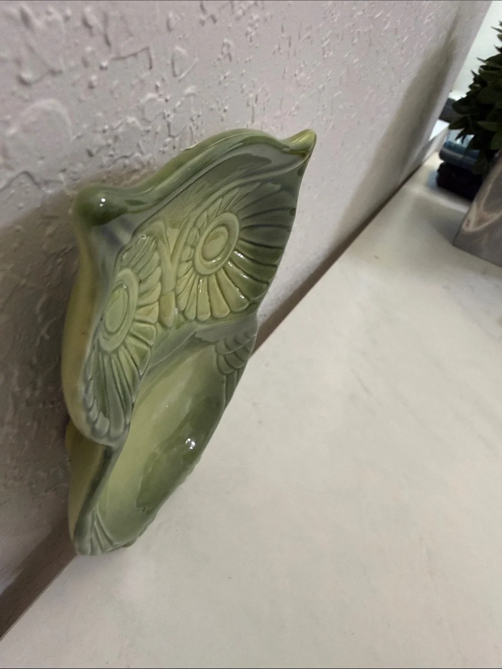 Green Ceramic Owl Trinket Dish aprx 6x6